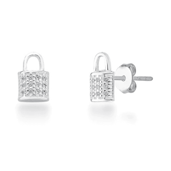 Brinco Cadeado Cravejado Prata 925