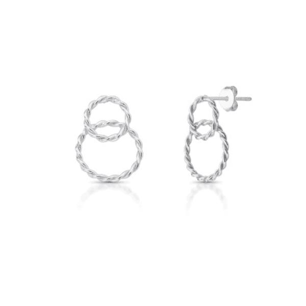 Brinco Duplo Redondo Trabalhado Prata 925