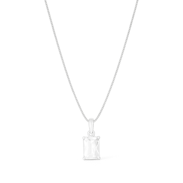 Colar Pedra Retangular Cristal Prata 925