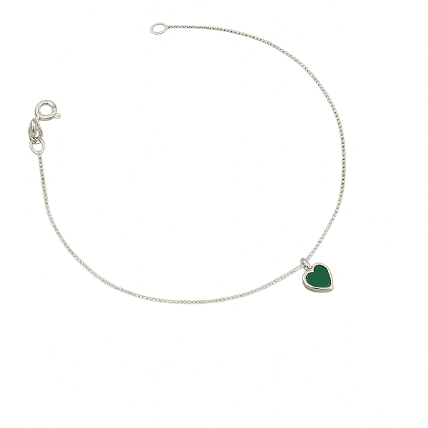 Pulseira Coração Esmeralda Prata 925 