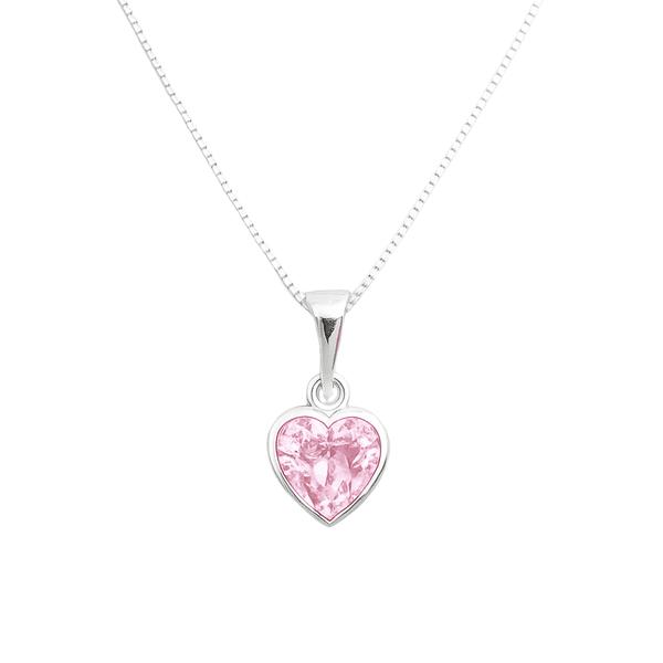 Colar Coração Rosa Prata 925