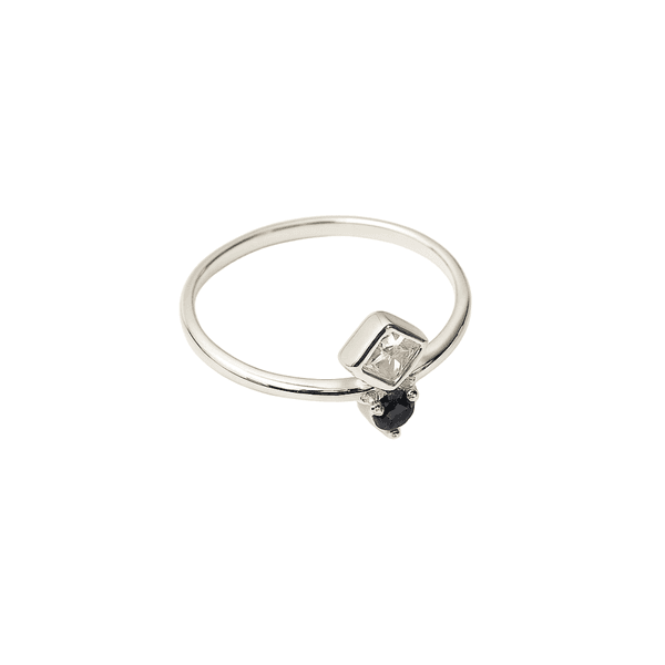 Anel Pedra Dupla Cristal e Azul Prata 925