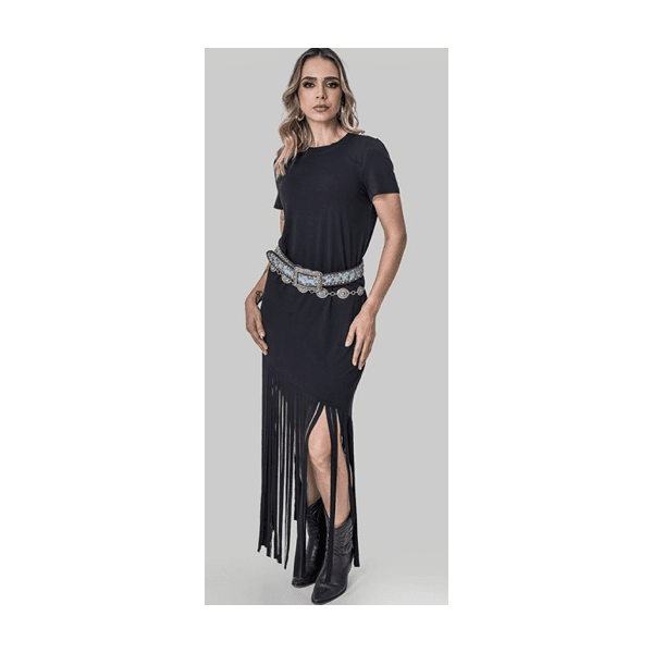 Vestido Franjas Preto Miss Country 