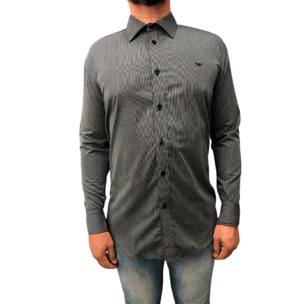 CAMISA MASCULINA SOCIAL IMPORTADA LISTRADA PRETO E BRANCO