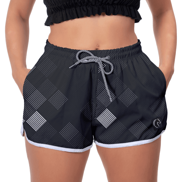 Short Feminino Losango Branco Preto Moda Praia ou Academia W2 Premium