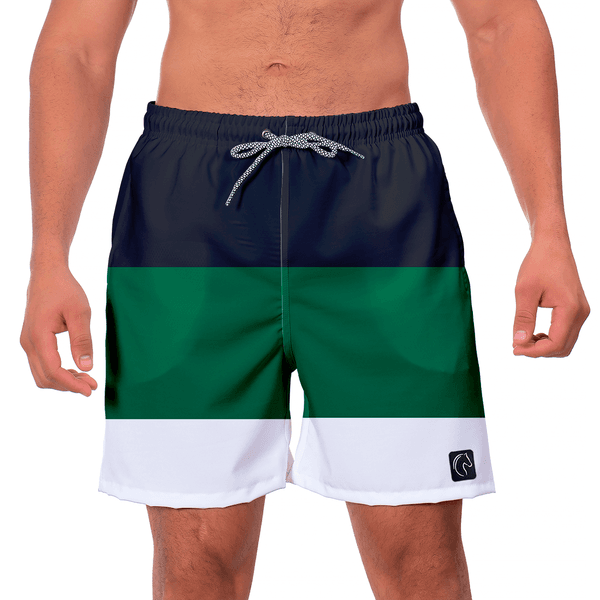 Short Masculino Listrado Verde, Preto e Branco Moda Praia ou Academia W2 Premium