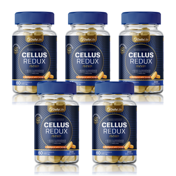 Cellus Redux - Suplemento Para Celulites Varizes e Estrias - 60 Compr Mastigáveis de 1000mg - 5x 