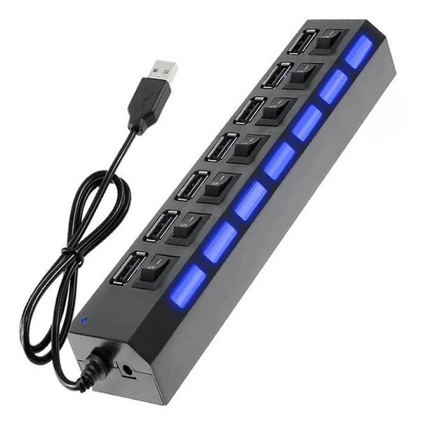 Hub Usb 2.0 Com 7 Portas Switch On/Off e Led Indicador