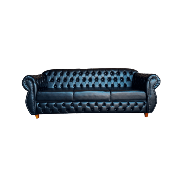 Sofá Chesterfield Conde 3 Lugares 2,20 cm preto Yasbelly Decor 