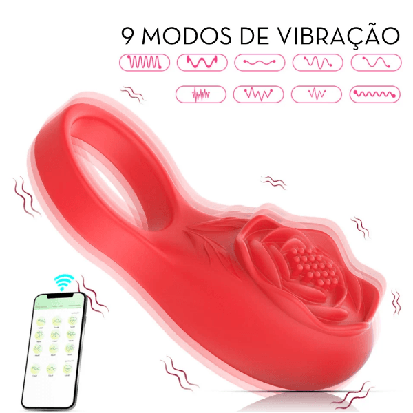 ANEL PENIANO ROSA VERMELHA COM VIBRO VIA BLUETOOTH 