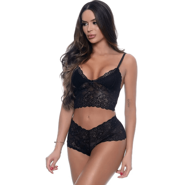 CONJUNTO BABY DOLL RENDA PRETA