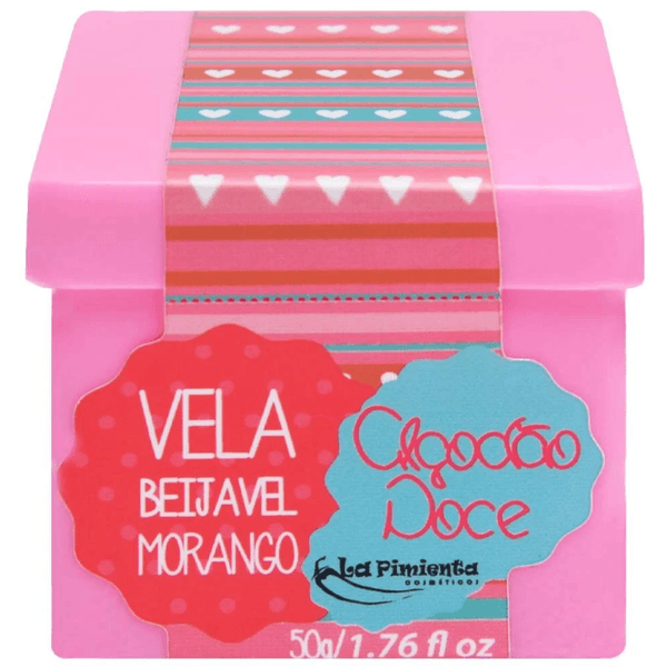 VELA ALGODÃO DOCE BEIJÁVEL DE MORANGO