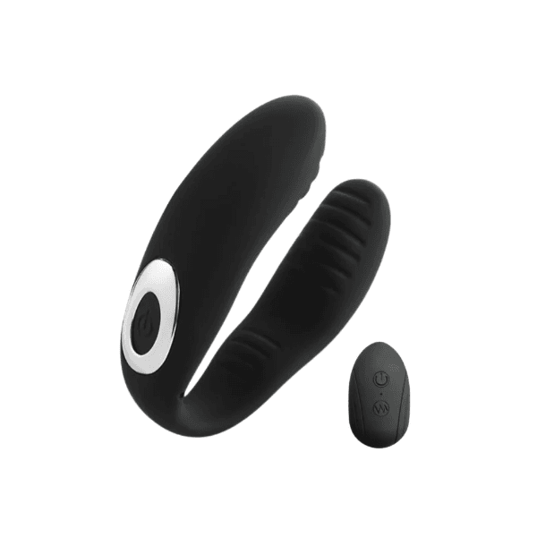 VIBRADOR DE CASAL COM CONTROLE PRETO RECARREGÁVEL 