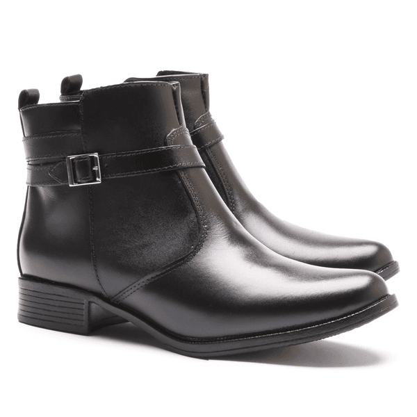 BOTA FEM EM COURO BAIXA COM FIVELA 40F121-PRETA