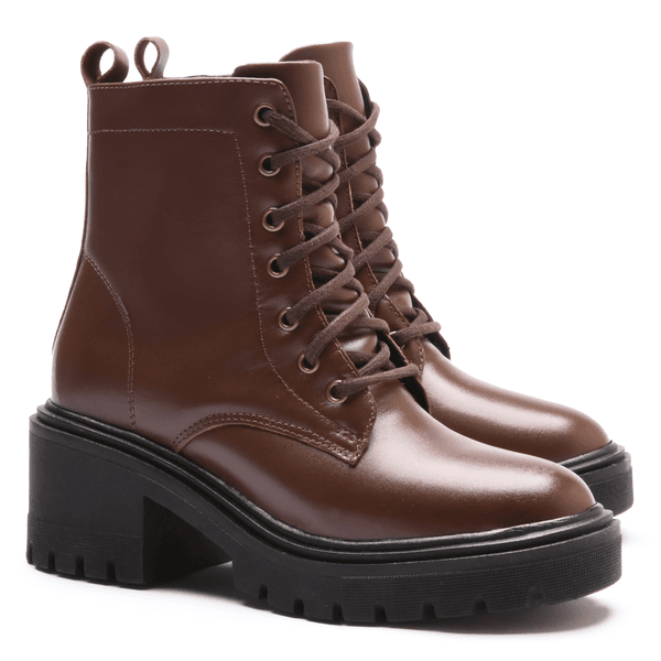 BOTA FEMININA COTURNO EM COURO TRATORADA 40F125-CAFE