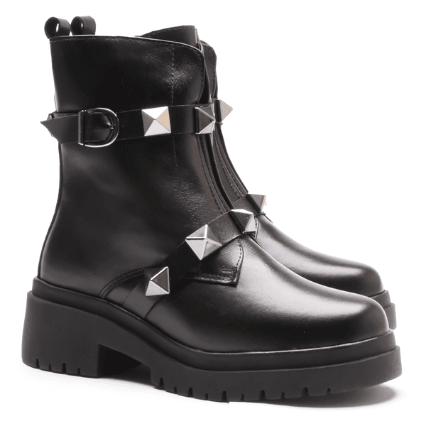 BOTA FEMININA COTURNO EM COURO TRATORADA COM SPIKE 40F126-PRETO