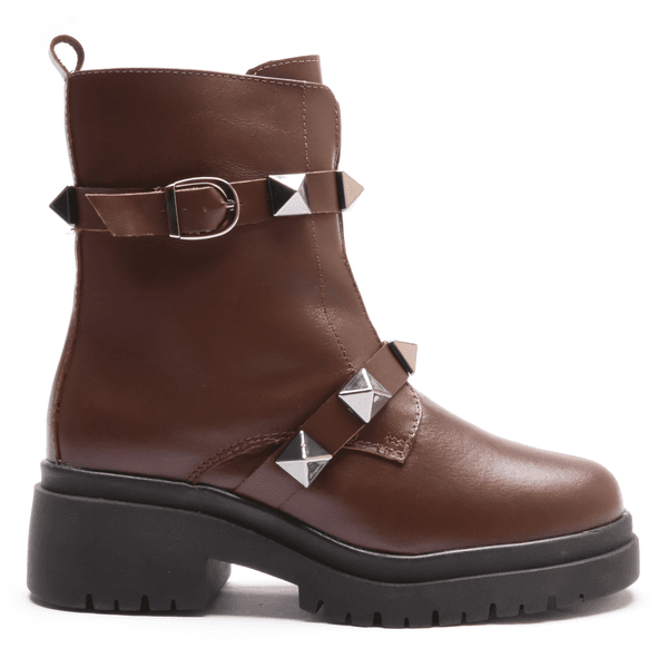 BOTA FEMININA COTURNO EM COURO TRATORADA COM SPIKE 40F126-CAFE