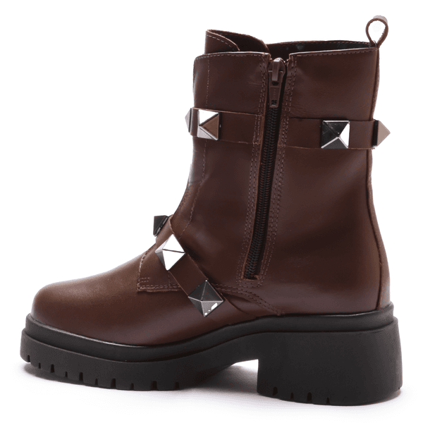 BOTA FEMININA COTURNO EM COURO TRATORADA COM SPIKE 40F126-CAFE