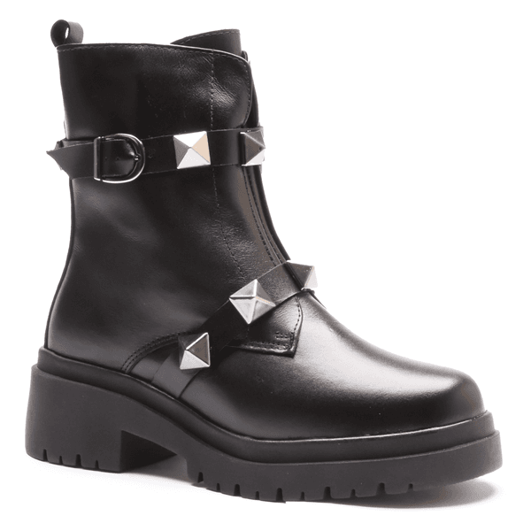 BOTA FEMININA COTURNO EM COURO TRATORADA COM SPIKE 40F126-PRETO