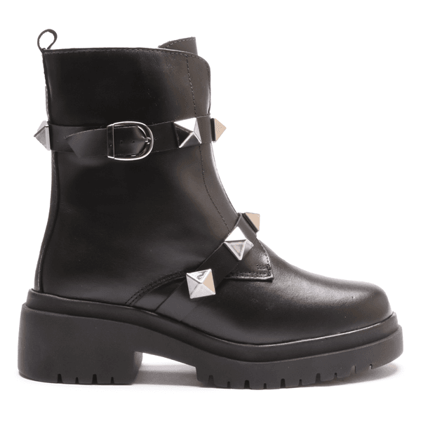 BOTA FEMININA COTURNO EM COURO TRATORADA COM SPIKE 40F126-PRETO