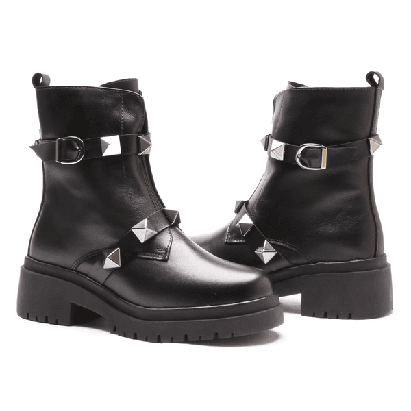 BOTA FEMININA COTURNO EM COURO TRATORADA COM SPIKE 40F126-PRETO