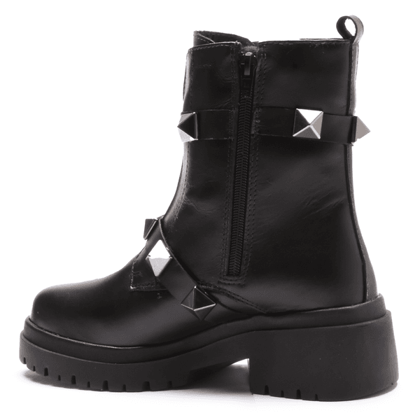 BOTA FEMININA COTURNO EM COURO TRATORADA COM SPIKE 40F126-PRETO