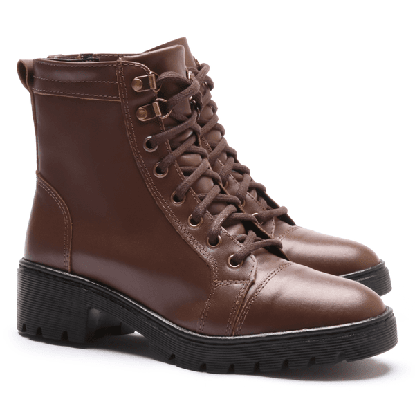 BOTA FEMININA COTURNO EM COURO TRATORADA 40F120-CAFE