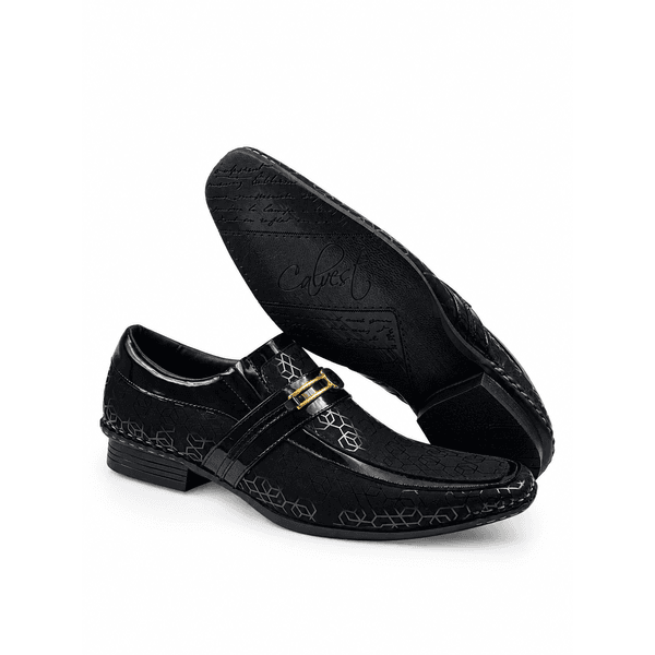 Sapato Social Masculino em Couro com Costura Manual Calvest 1750F015 - Preto