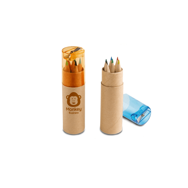 Caixa com 6 Mini Lápis de Cor + Apontador | Zoz Personalizados