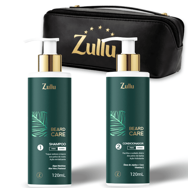 Kit Barba Completo Zullu – Shampoo + Condicionador + Nécessaire | Limpeza, Hidratação e Maciez Imediata