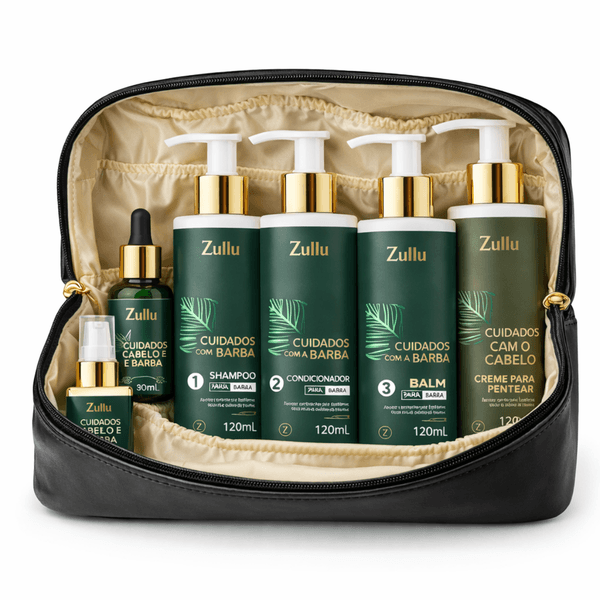Kit Barba Completo Zullu – Shampoo + Condicionador + Nécessaire | Limpeza, Hidratação e Maciez Imediata