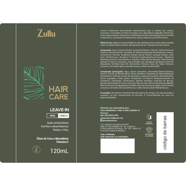 Leave-in Hidratante Zullu 120ml – Hidratação Leve, Controle de Frizz e Proteção Diária
