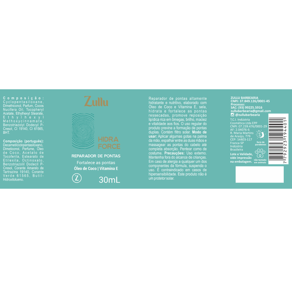 Reparador de Pontas Hidra Force Zullu 30ml – Selagem Imediata, Brilho Intenso e Proteção UV