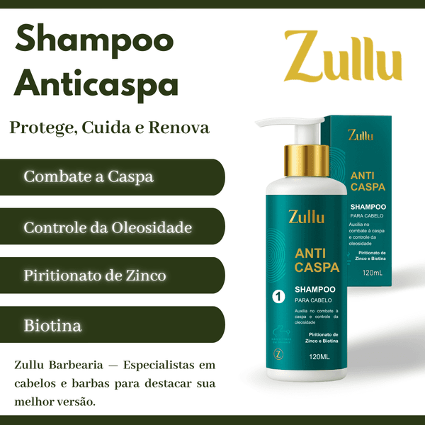 Shampoo Anticaspa Zullu 120ml – Controle da Oleosidade, Frescor e Fios Fortes