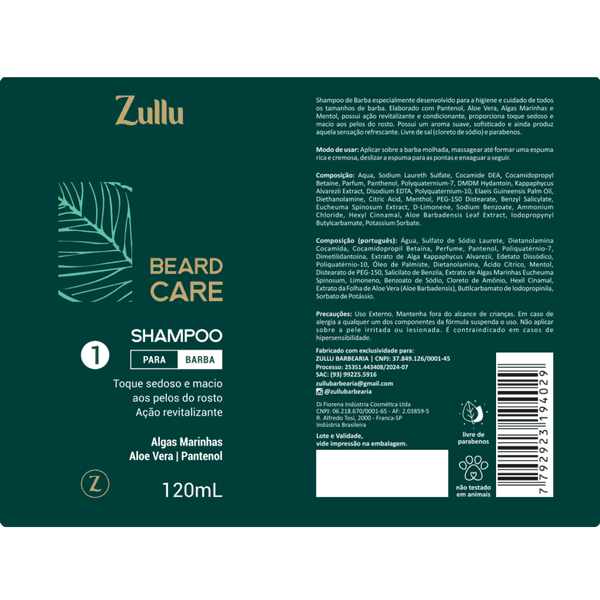Shampoo Para Barba Zullu 120ml – Limpeza Avançada, Hidratação E Uso Diário
