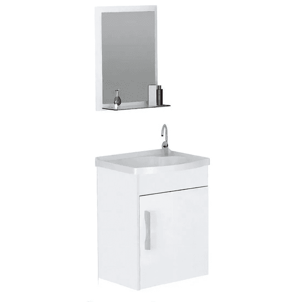 Kit Gabinete e Pia para Banheiro Turim Branco 39cm Rorato – Compacto, Funcional e Elegante