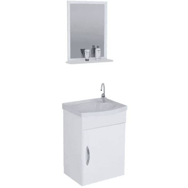 Kit Siena Suspenso 1 Porta 39cm com Armário Rorato, Pia em Mármore Sintético e Espelheira