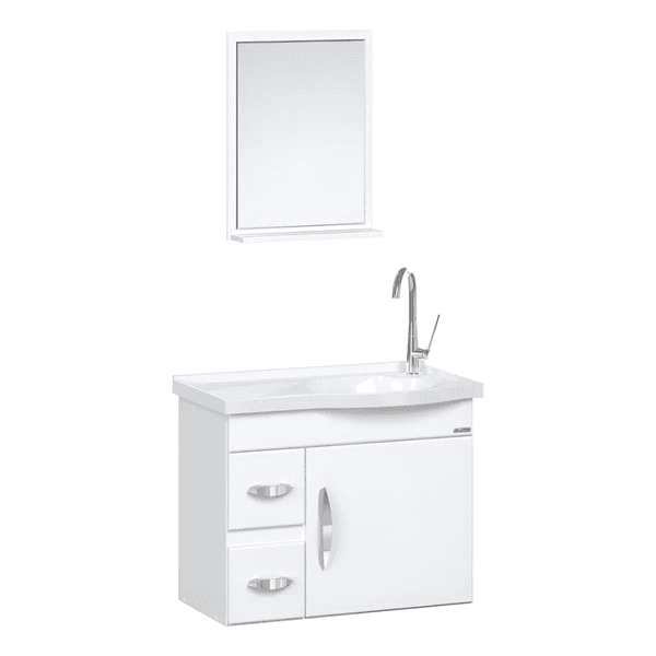 Gabinete Suspenso Siena com 2 Gavetas Branco 55,5cm e Espelheira Rorato – Elegância e Funcionalidade