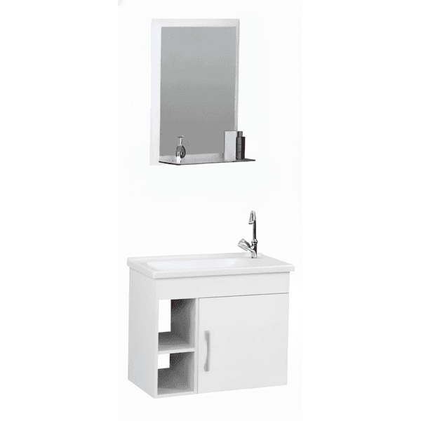 Armário De Banheiro Turim 55,5x44,5cm Rorato Branco + Pia + Espelho