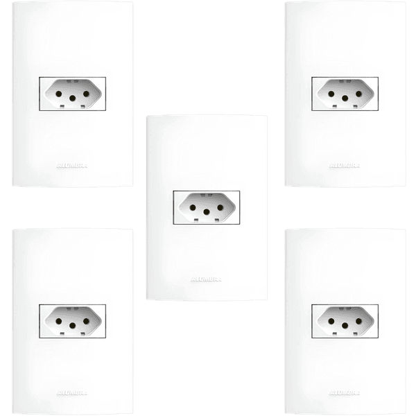 Kit 5 Tomadas 2P+T 10A Alumbra InovaPro com Placa 4×2 Branco – Segurança e Acabamento Profissional