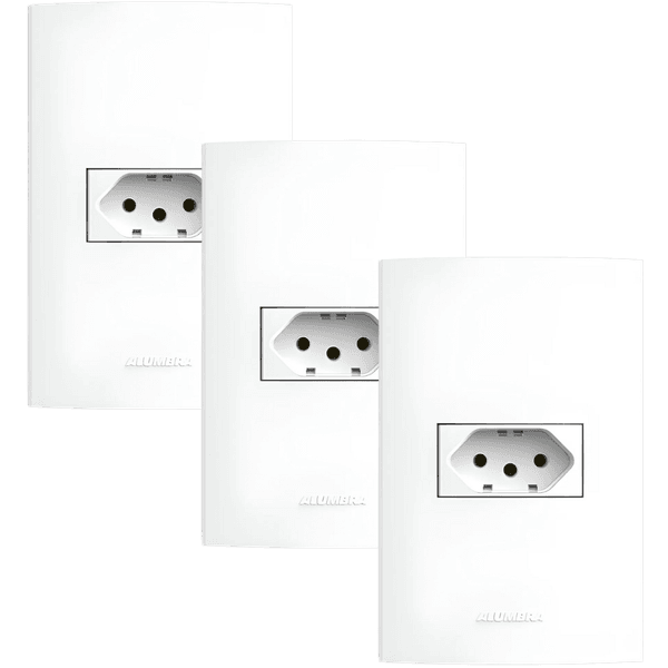 Kit 3 Tomadas 2P+T 10A Alumbra InovaPro com Placa 4×2 Branco – Instalação Completa