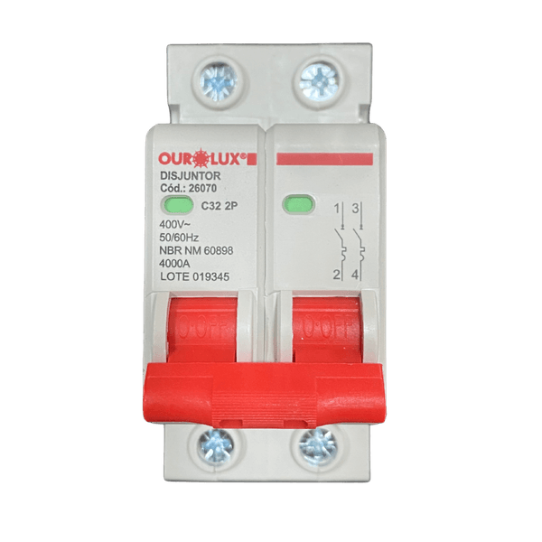 Disjuntor 32A Bipolar 2P Ourolux Para Instalações Elétricas 400V