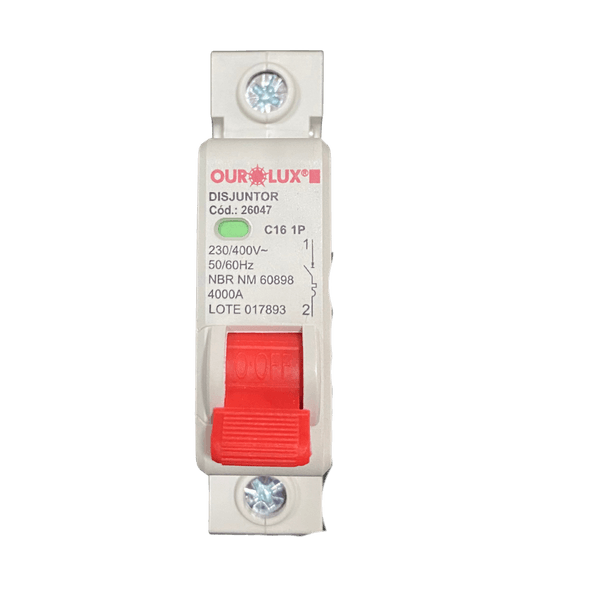 Disjuntor 16A Unipolar 1P Ourolux Para Instalações Elétricas 400V