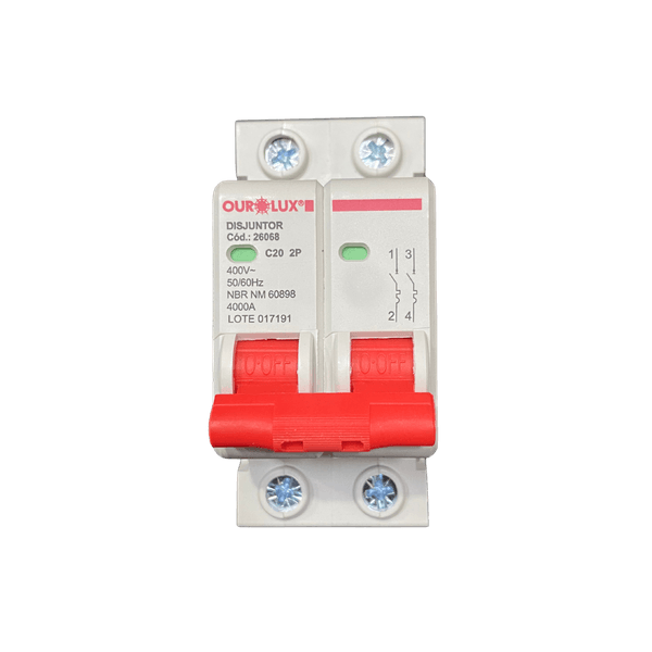 Disjuntor 20A Bipolar 2P Ourolux Para Instalações Elétricas 400V
