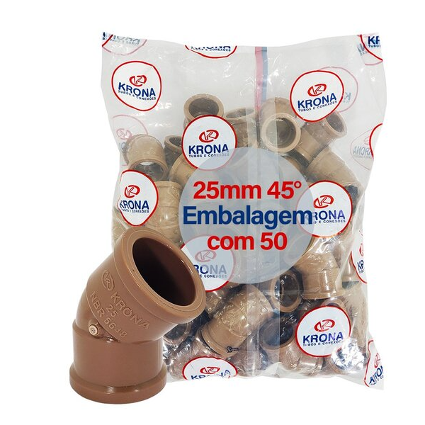 Kit com 50 Joelhos 45° Soldáveis Krona 25mm (3/4)