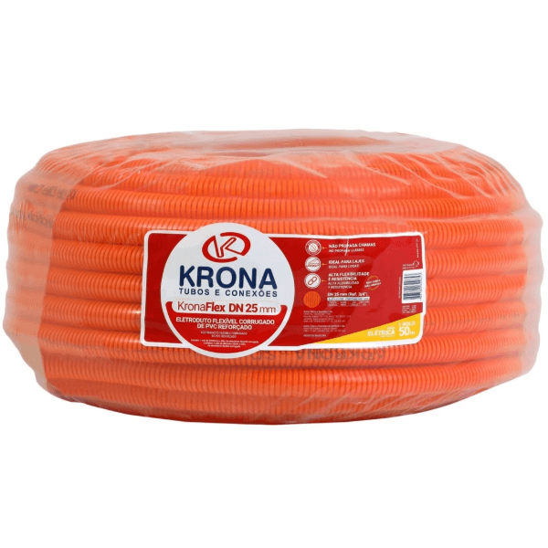 Conduíte Corrugado PVC Krona 25mm Amarelo (3/4) 50Mt