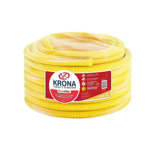 Conduíte Corrugado PVC Krona 25mm Amarelo (3/4) 50Mt
