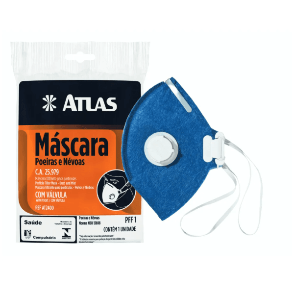 Máscara Descartável PFF1 de Feltro com Válvula Atlas AT2400