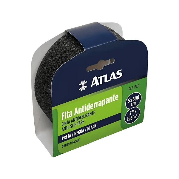 Fita Adesiva Antiderrapante 50mmx5m Escada Piso Preta Atlas