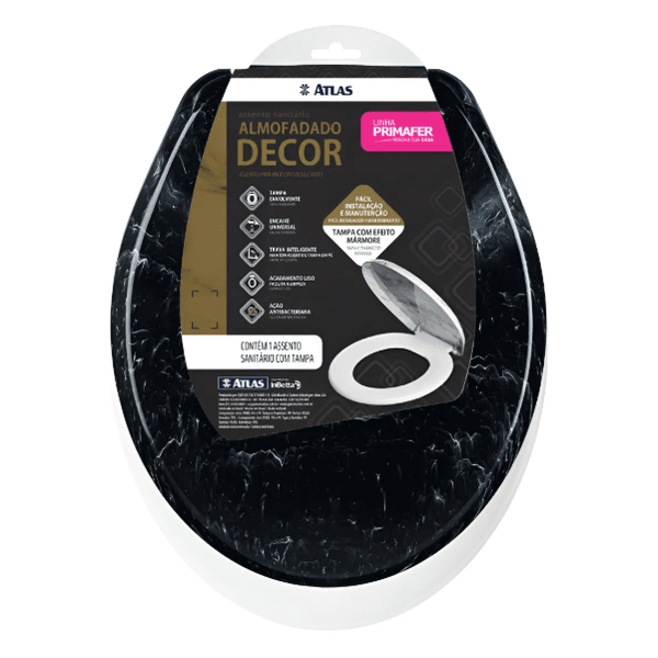Assento Sanitário De Cores Marmorizado Oval Cor Preto Atlas